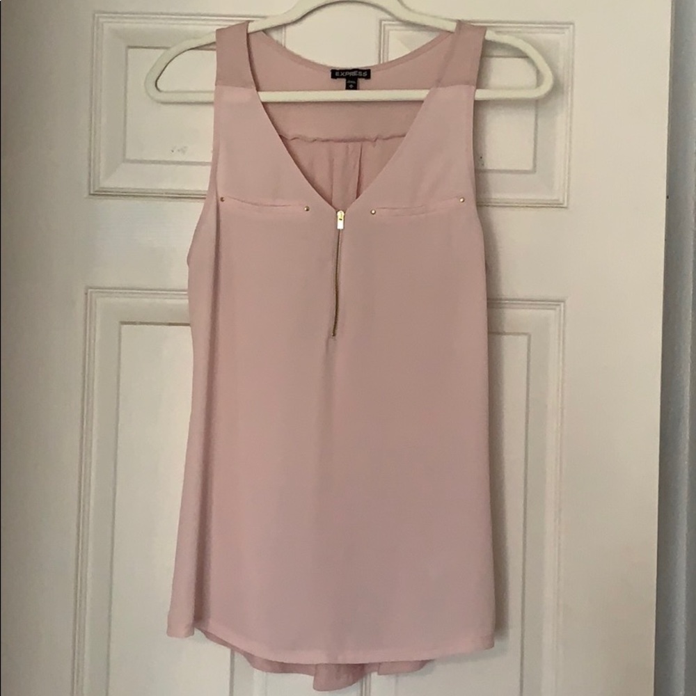 Light pink semi sheer tank. Hi low design.